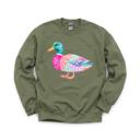Large Military Green Patchwork Duck, Colorful Animal, Playful Watercolor, Vibrant Aesthetic Sweatshirt