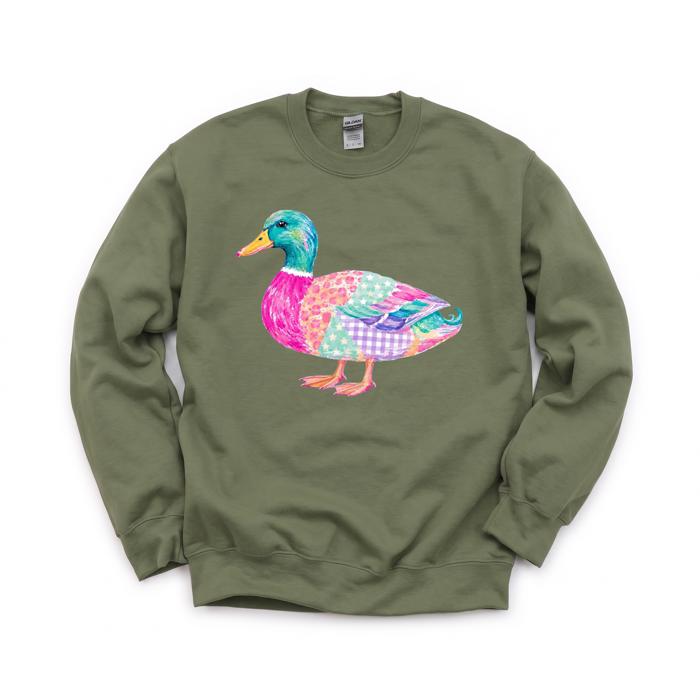 Patchwork Duck, Colorful Animal, Playful Watercolor, Vibrant Aesthetic Sweatshirt