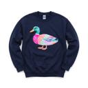 Large Navy Patchwork Duck, Colorful Animal, Playful Watercolor, Vibrant Aesthetic Sweatshirt