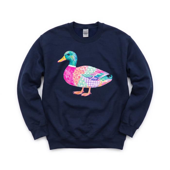 Patchwork Duck, Colorful Animal, Playful Watercolor, Vibrant Aesthetic Sweatshirt