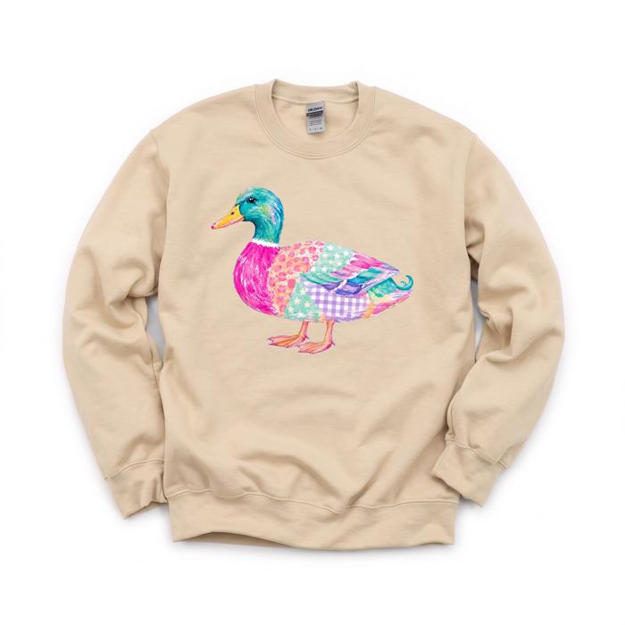 Patchwork Duck, Colorful Animal, Playful Watercolor, Vibrant Aesthetic Sweatshirt