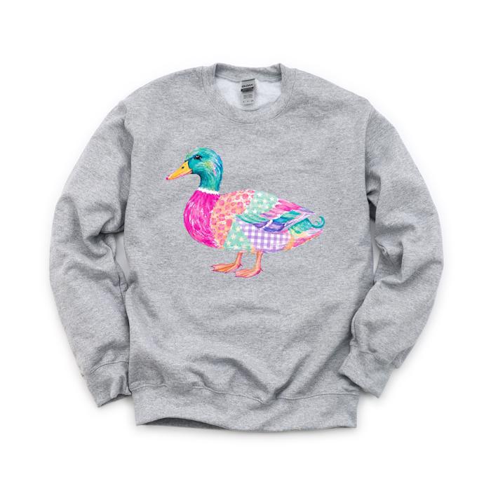 Patchwork Duck, Colorful Animal, Playful Watercolor, Vibrant Aesthetic Sweatshirt