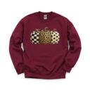  Patterned Pumpkins, Leopard Polka Dot Checkerboard, Fall Halloween Decor Sweatshirt