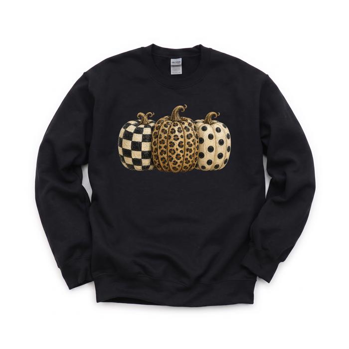 Patterned Pumpkins, Leopard Polka Dot Checkerboard, Fall Halloween Decor Sweatshirt
