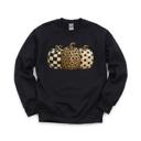 Small Black Patterned Pumpkins, Leopard Polka Dot Checkerboard, Fall Halloween Decor Sweatshirt