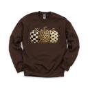 XXL Dark Chocolate Patterned Pumpkins, Leopard Polka Dot Checkerboard, Fall Halloween Decor Sweatshirt