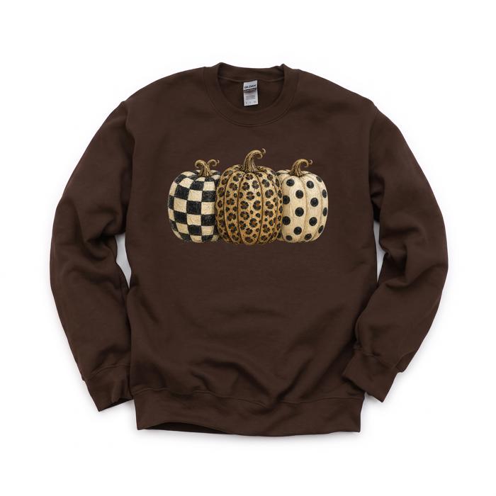 Patterned Pumpkins, Leopard Polka Dot Checkerboard, Fall Halloween Decor Sweatshirt