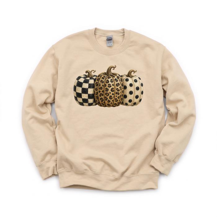 Patterned Pumpkins, Leopard Polka Dot Checkerboard, Fall Halloween Decor Sweatshirt