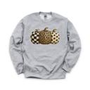XXXL Heather Sport Gray Patterned Pumpkins, Leopard Polka Dot Checkerboard, Fall Halloween Decor Sweatshirt