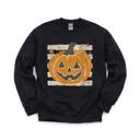  Vintage Jack-o'-lantern Halloween Sweatshirt, Striped Pumpkin, Faux Glitter Stars
