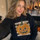  Vintage Jack-o'-lantern Halloween Sweatshirt, Striped Pumpkin, Faux Glitter Stars