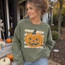  Vintage Jack-o'-lantern Halloween Sweatshirt, Striped Pumpkin, Faux Glitter Stars