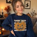  Vintage Jack-o'-lantern Halloween Sweatshirt, Striped Pumpkin, Faux Glitter Stars