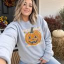  Vintage Jack-o'-lantern Halloween Sweatshirt, Striped Pumpkin, Faux Glitter Stars