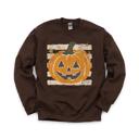 Large Dark Chocolate Vintage Jack-o'-lantern Halloween Sweatshirt, Striped Pumpkin, Faux Glitter Stars