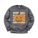 XXL Dark Gray Heather Vintage Jack-o'-lantern Halloween Sweatshirt, Striped Pumpkin, Faux Glitter Stars