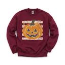 Small Maroon Vintage Jack-o'-lantern Halloween Sweatshirt, Striped Pumpkin, Faux Glitter Stars