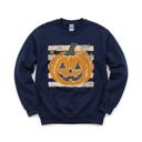 XL Navy Vintage Jack-o'-lantern Halloween Sweatshirt, Striped Pumpkin, Faux Glitter Stars