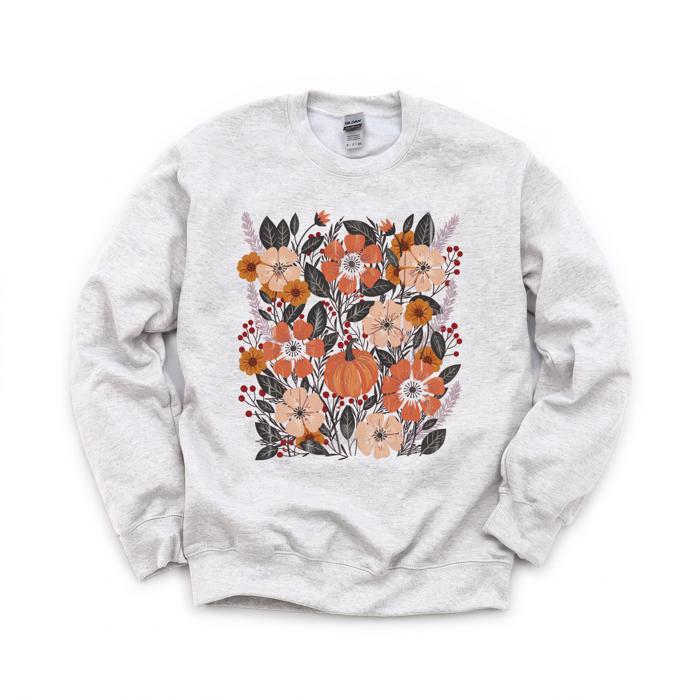 Pumpkin Patch Blooms, Autumn Floral, Harvest Season, Cozy Fall Vibes Sweatshirt