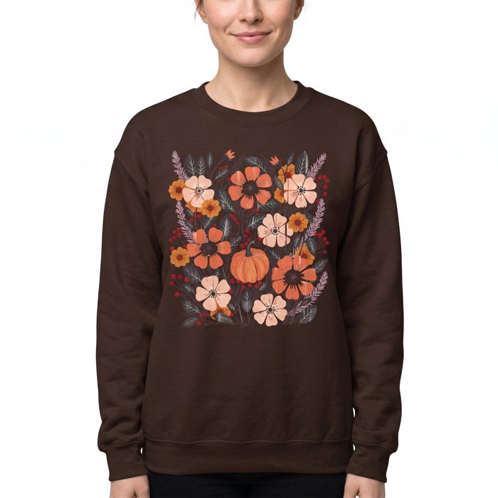 Pumpkin Patch Blooms, Autumn Floral, Harvest Season, Cozy Fall Vibes Sweatshirt