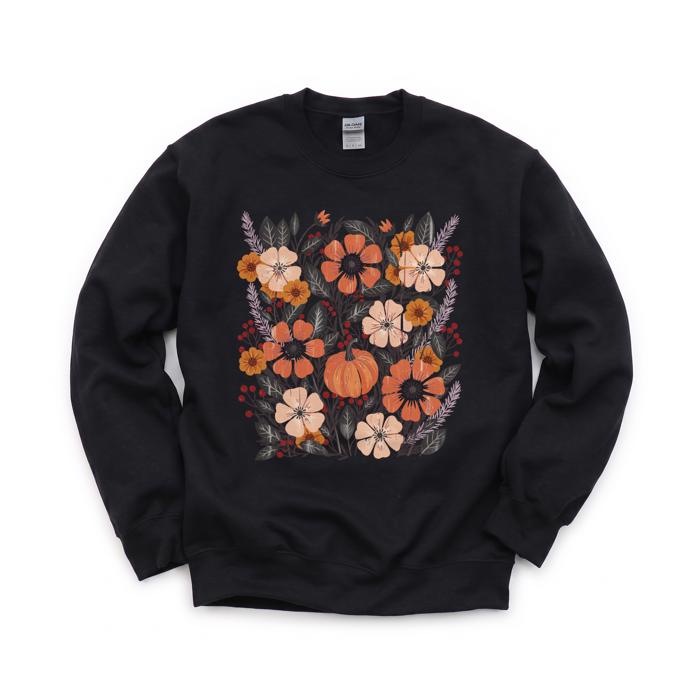 Pumpkin Patch Blooms, Autumn Floral, Harvest Season, Cozy Fall Vibes Sweatshirt