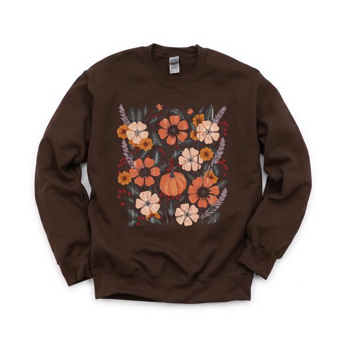 Pumpkin Patch Blooms, Autumn Floral, Harvest Season, Cozy Fall Vibes Sweatshirt