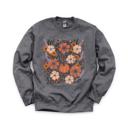 Medium Dark Gray Heather Pumpkin Patch Blooms, Autumn Floral, Harvest Season, Cozy Fall Vibes Sweatshirt