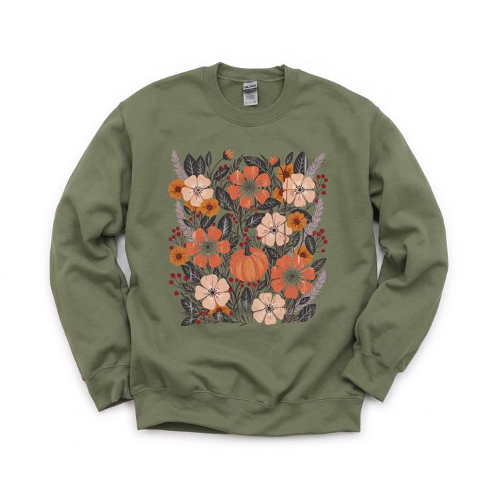 Pumpkin Patch Blooms, Autumn Floral, Harvest Season, Cozy Fall Vibes Sweatshirt