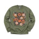 XL Military Green Pumpkin Patch Blooms, Autumn Floral, Harvest Season, Cozy Fall Vibes Sweatshirt