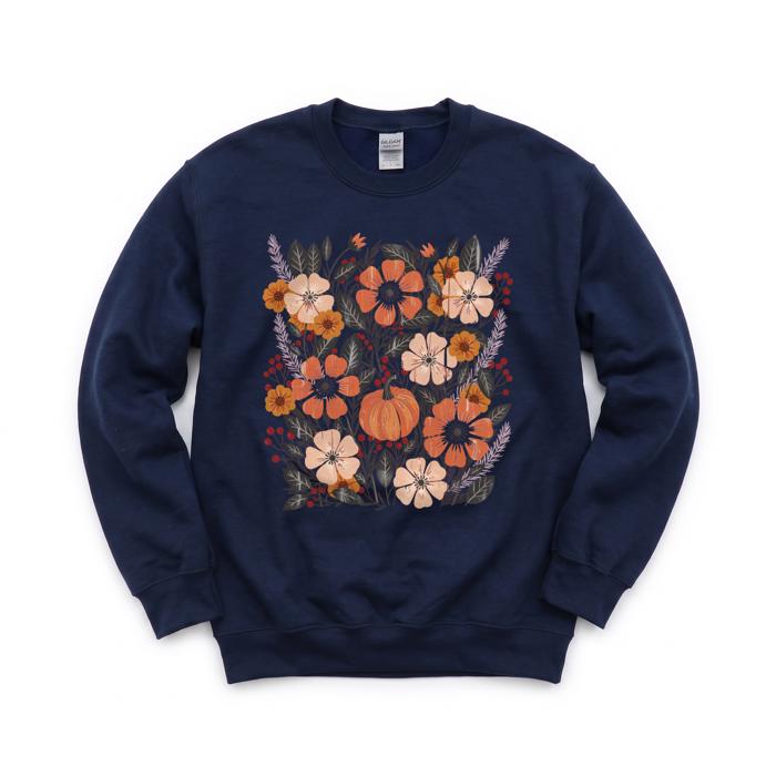 Pumpkin Patch Blooms, Autumn Floral, Harvest Season, Cozy Fall Vibes Sweatshirt