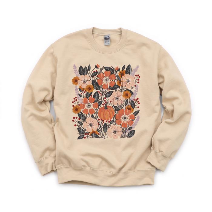 Pumpkin Patch Blooms, Autumn Floral, Harvest Season, Cozy Fall Vibes Sweatshirt