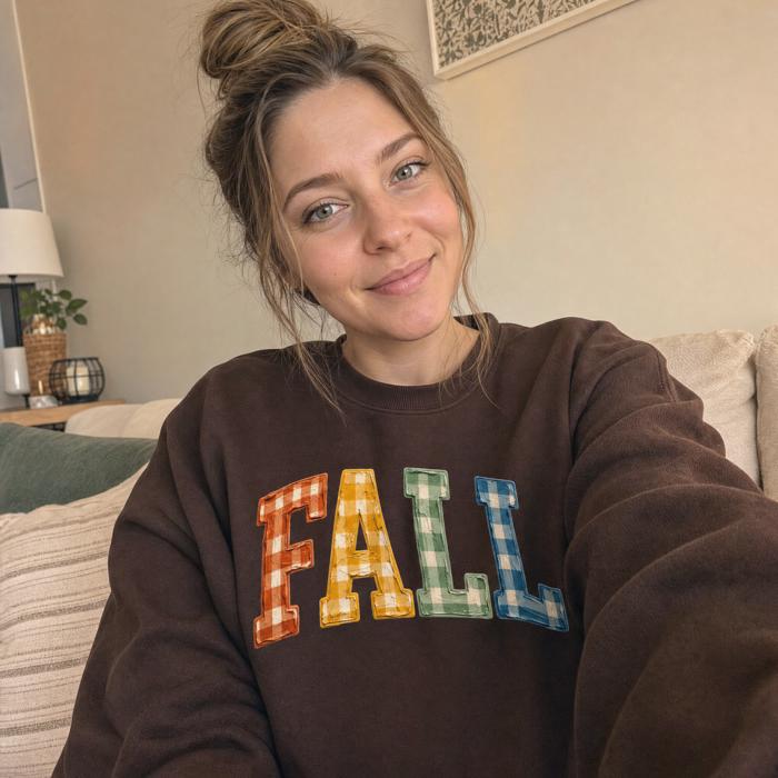 Gingham Fall Letters, Textured Plaid, Autumn Season, Rustic Farmhouse Vibe Sweatshirt