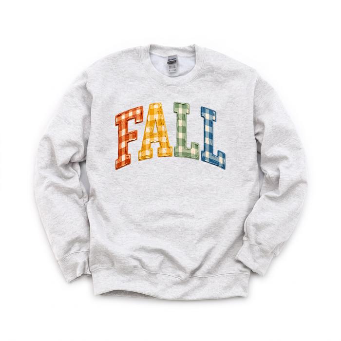 Gingham Fall Letters, Textured Plaid, Autumn Season, Rustic Farmhouse Vibe Sweatshirt