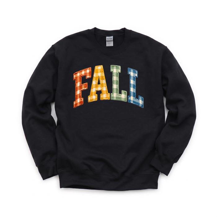 Gingham Fall Letters, Textured Plaid, Autumn Season, Rustic Farmhouse Vibe Sweatshirt