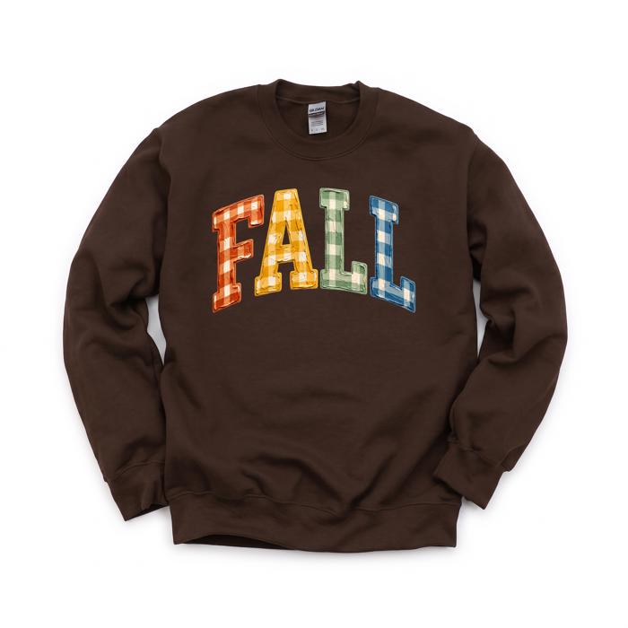 Gingham Fall Letters, Textured Plaid, Autumn Season, Rustic Farmhouse Vibe Sweatshirt