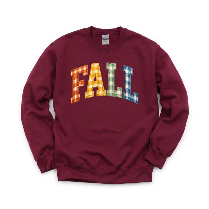 Gingham Fall Letters, Textured Plaid, Autumn Season, Rustic Farmhouse Vibe Sweatshirt