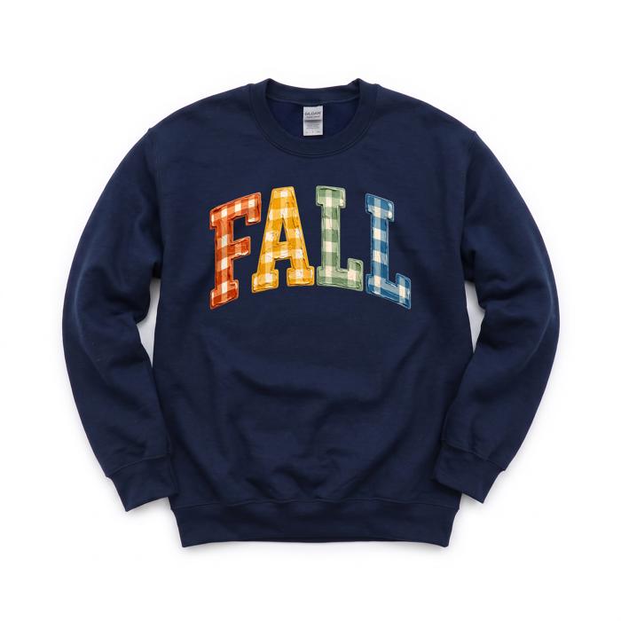 Gingham Fall Letters, Textured Plaid, Autumn Season, Rustic Farmhouse Vibe Sweatshirt