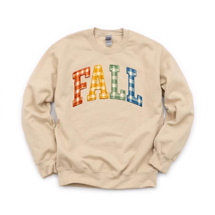 Gingham Fall Letters, Textured Plaid, Autumn Season, Rustic Farmhouse Vibe Sweatshirt