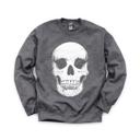 Small Dark Gray Heather Vintage Skull, Spooky Halloween, Vintage Macabre Sweatshirt