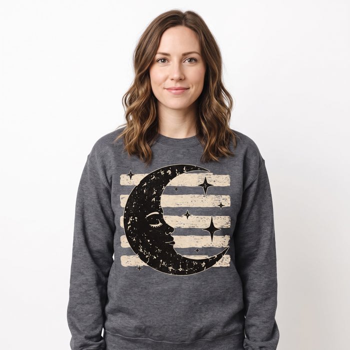 Vintage Crescent Moon, Sleeping Face, Vintage Stars, Halloween Sweatshirt