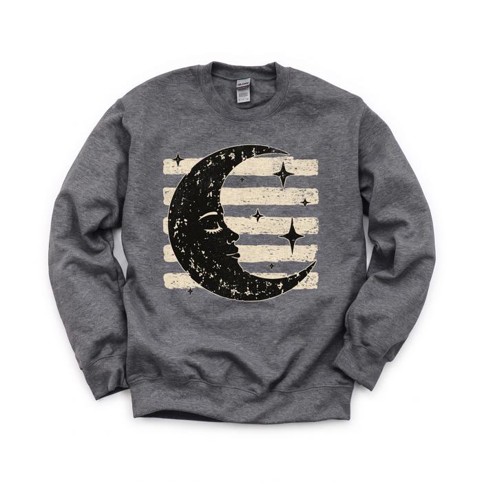Vintage Crescent Moon, Sleeping Face, Vintage Stars, Halloween Sweatshirt