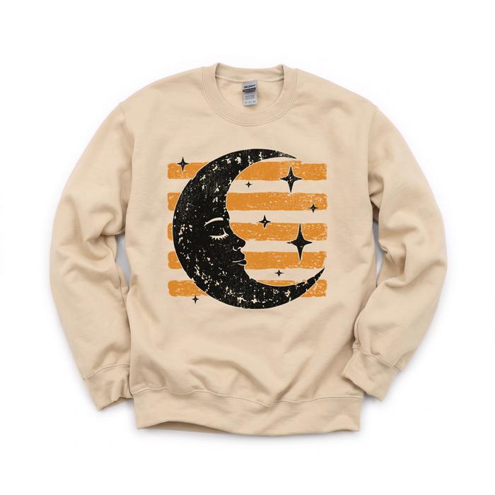 Vintage Crescent Moon, Sleeping Face, Vintage Stars, Halloween Sweatshirt