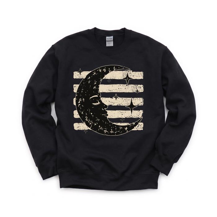 Vintage Crescent Moon, Sleeping Face, Vintage Stars, Halloween Sweatshirt