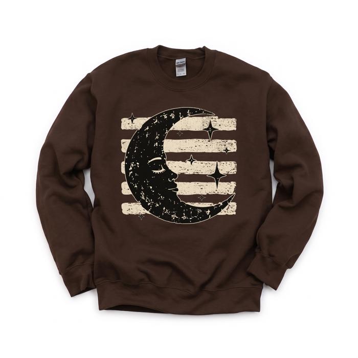 Vintage Crescent Moon, Sleeping Face, Vintage Stars, Halloween Sweatshirt