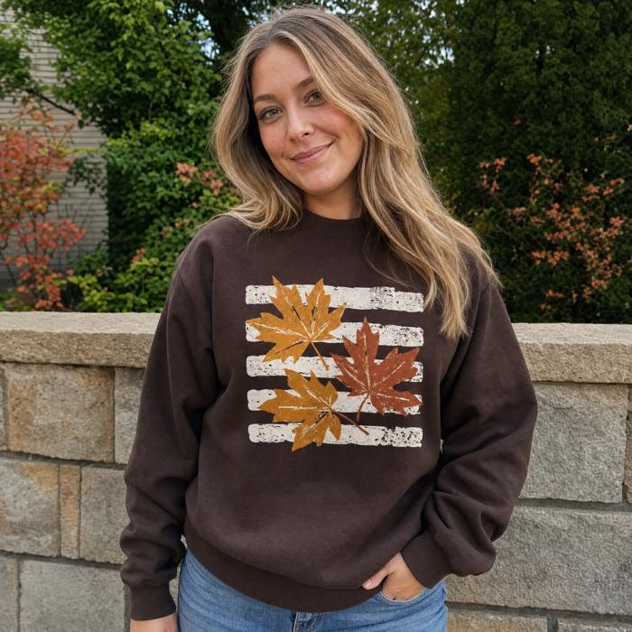 Maple Leaves, Vintage Stripes, Vintage Fall Sweatshirt