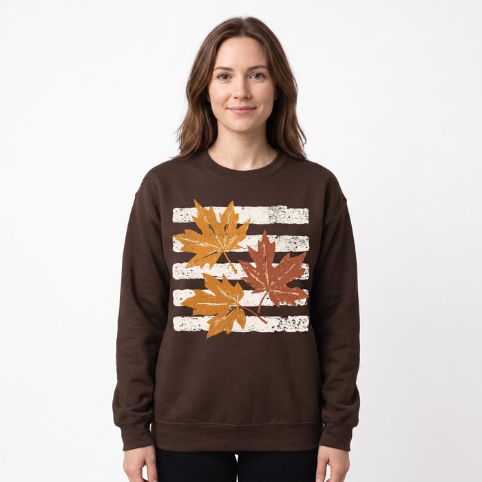 Maple Leaves, Vintage Stripes, Vintage Fall Sweatshirt
