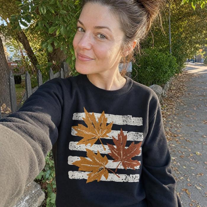 Maple Leaves, Vintage Stripes, Vintage Fall Sweatshirt