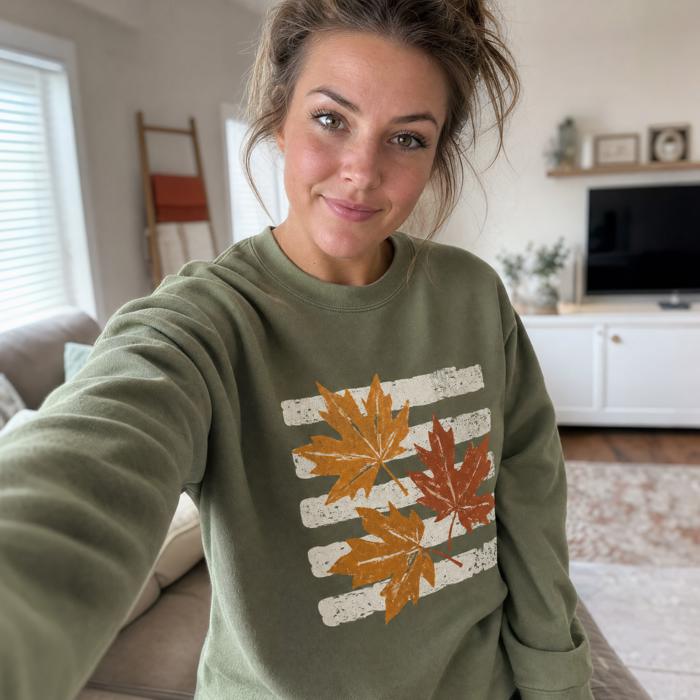 Maple Leaves, Vintage Stripes, Vintage Fall Sweatshirt