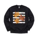Medium Black Maple Leaves, Vintage Stripes, Vintage Fall Sweatshirt