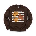 Small Dark Chocolate Maple Leaves, Vintage Stripes, Vintage Fall Sweatshirt